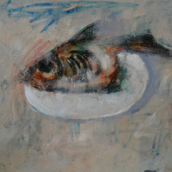Painting titled "Fish on the plate" by Ming Yuan, Original Artwork, Objects