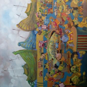 Pintura intitulada "Piggies Harbour" por Yudha Sasmito, Obras de arte originais, Acrílico