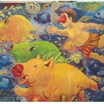 Painting titled "Casing the piggies" by Yudha Sasmito, Original Artwork, Acrylic