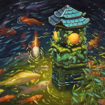 Pintura intitulada "Stone Lantern With…" por Yue Zeng, Obras de arte originais, Óleo