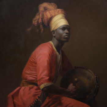 Painting titled "Drummer" by Yuehua He, Original Artwork, Oil