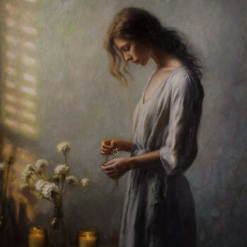 Painting titled "Sorrow" by Yuehua He, Original Artwork, Oil