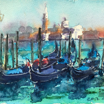 Schilderij getiteld "Venedig" door Yugang Chen, Origineel Kunstwerk, Aquarel