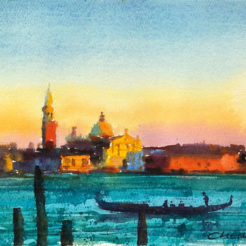 Pintura intitulada "Venedig Landschaft" por Yugang Chen, Obras de arte originais, Aquarela