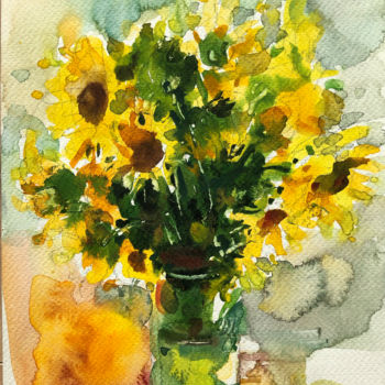 Pintura intitulada "Sonnenblumen" por Yugang Chen, Obras de arte originais, Aquarela