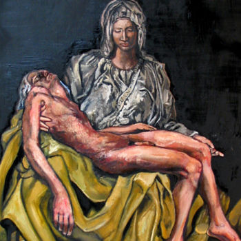 Schilderij getiteld "The Pieta #3" door Yuki Komura, Origineel Kunstwerk, Olie