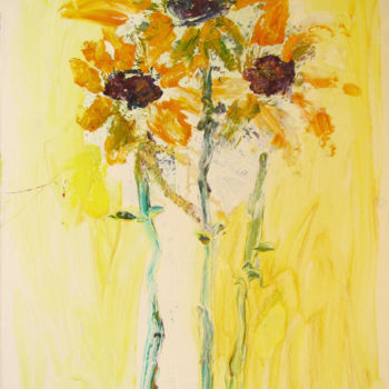 Painting titled "Sunflowers #2" by Yuki Komura, Original Artwork, Oil