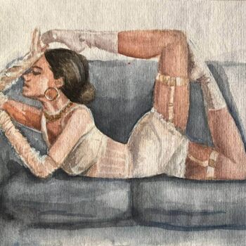 Painting titled "Elegance in stretch" by Yuliya Lyubatinskaya (yuli_lyu_art), Original Artwork, Watercolor