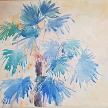Zeichnungen mit dem Titel "Blue palm" von Yulia Aks, Original-Kunstwerk, Aquarell