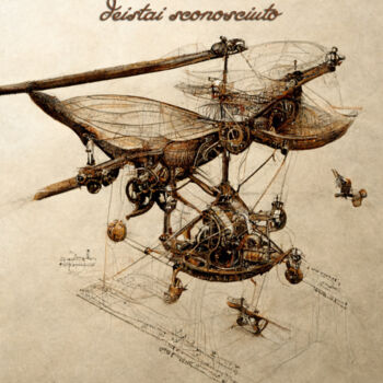 Digitale Kunst mit dem Titel "Flying machine with…" von Yulia Aks, Original-Kunstwerk, Digitale Malerei