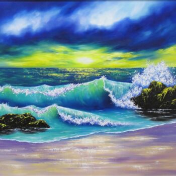 Painting titled "Waves on the Beach" by Yulia Allan, Original Artwork, Oil