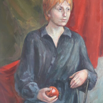 Ζωγραφική με τίτλο "Girl with an apple…" από Yulia Babulina, Αυθεντικά έργα τέχνης, Τέμπερα