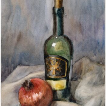 Картина под названием "Wine and pomegranat…" - Yulia Babulina, Подлинное произведение искусства, Акварель