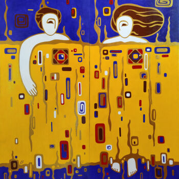 Картина под названием "Under one blanket,…" - Yulia Belasla, Подлинное произведение искусства, Акрил Установлен на Деревянна…
