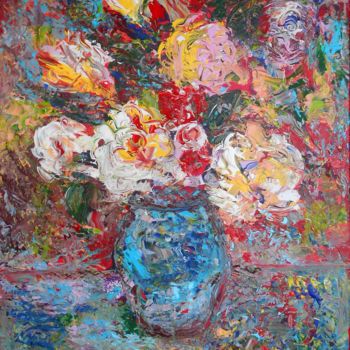 Картина под названием "Roses" - Yulia Dolgorukova, Подлинное произведение искусства, Масло Установлен на Другая жесткая пане…