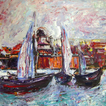 Картина под названием "Boats in Istanbul" - Yulia Dolgorukova, Подлинное произведение искусства, Масло