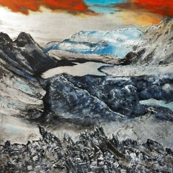Malarstwo zatytułowany „Mountain Lake” autorstwa Yulia Isaeva, Oryginalna praca, Akryl Zamontowany na Drewniana rama noszy