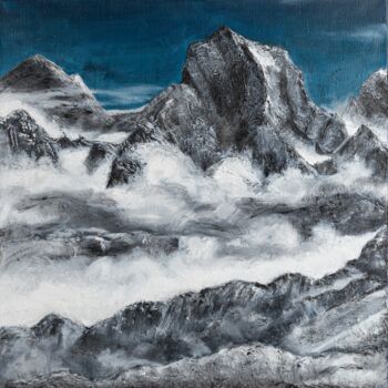 Painting titled "Above the clouds" by Yulia Isaeva, Original Artwork, Acrylic Mounted on Wood Stretcher frame