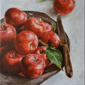 Painting titled "Red Apples" by Yulia Ivanova, Original Artwork, Oil