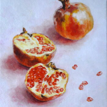 Картина под названием "Pomegranates on pink" - Yulia Ivanova, Подлинное произведение искусства, Масло