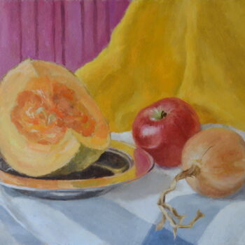 Pintura intitulada "Still life with pum…" por Yulia Ivanova, Obras de arte originais, Óleo