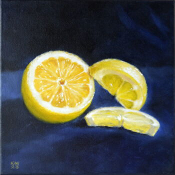 Schilderij getiteld "Lemon Slice" door Yulia Ivanova, Origineel Kunstwerk, Olie