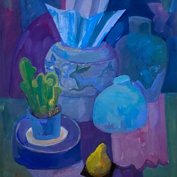 Painting titled "Purple still life" by Yulia Kiselyer, Original Artwork, Gouache