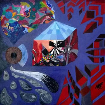 Schilderij getiteld "Куб Мироздания" door Yulia Pchelintseva, Origineel Kunstwerk, Lak