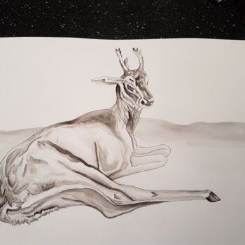 Dessin intitulée "Deer, aquarelle, en…" par Yulia Pelevina, Œuvre d'art originale, Aquarelle