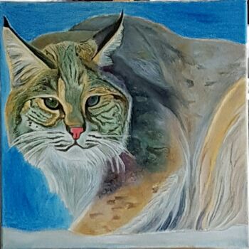 Ζωγραφική με τίτλο "Lynx de Sibérie" από Yulia Pelevina, Αυθεντικά έργα τέχνης, Λάδι