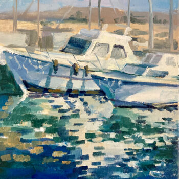 Painting titled "Boats in the port o…" by Yulia Prykina, Original Artwork, Oil
