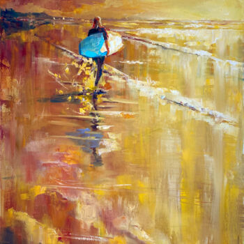 Malarstwo zatytułowany „Sunset for Surfing” autorstwa Yulia Prykina, Oryginalna praca, Olej