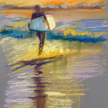 Drawing titled "Sunset for surfing.…" by Yulia Prykina, Original Artwork, Pastel
