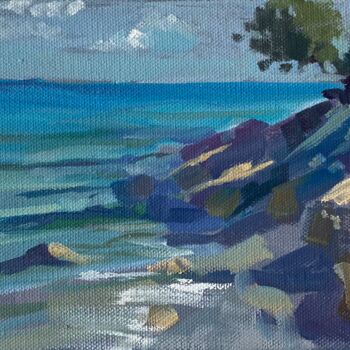 Painting titled "Sea shore Cyprus. S…" by Yulia Prykina, Original Artwork, Oil