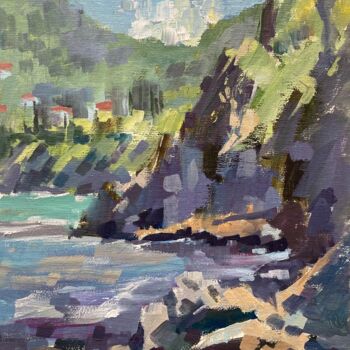 Painting titled "Rocky Shore in the…" by Yulia Prykina, Original Artwork, Oil