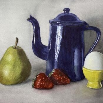 Painting titled "Navy teapot" by Yulia Risevets, Original Artwork, Watercolor