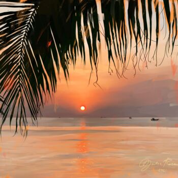 Ζωγραφική με τίτλο "Orange Sunset - Vie…" από Yulia Rossan, Αυθεντικά έργα τέχνης, Ακρυλικό Τοποθετήθηκε στο Ξύλινο φορείο σ…