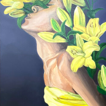 제목이 "The girl with lilies"인 미술작품 Yulia Yudina로, 원작, 아크릴 나무 들것 프레임에 장착됨