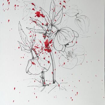 Картина под названием "Blood dew 1" - Yulia Zhevnova, Подлинное произведение искусства, Шариковая ручка