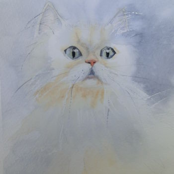 Картина под названием "Cat" - Yulia Zuk, Подлинное произведение искусства, Акварель