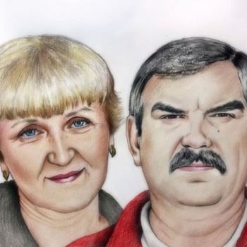 Рисунок под названием "Семейный портрет" - Юлия Пименова, Подлинное произведение искусства, Цветные карандаши