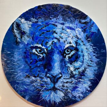 Painting titled "Blue tiger" by Yulia Gavarini, Original Artwork, Oil