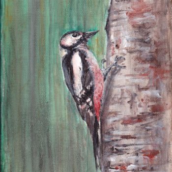 Картина под названием "Woodpecker. Acrylic…" - Yulia Schuster, Подлинное произведение искусства, Акрил
