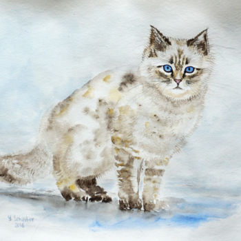 Malarstwo zatytułowany „Cat” autorstwa Yulia Schuster, Oryginalna praca, Akwarela