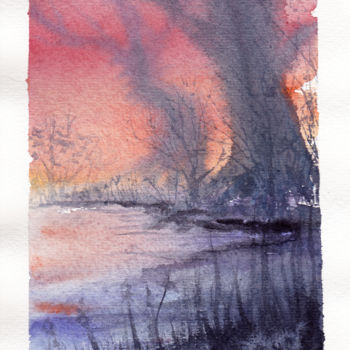 Painting titled "Twilight" by Yulia Schuster, Original Artwork, Watercolor