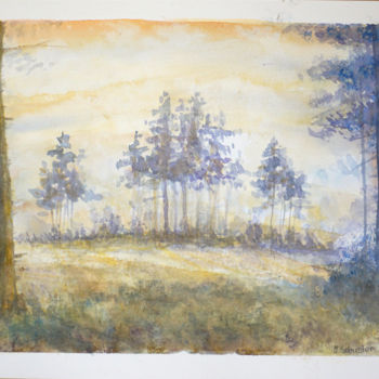 Painting titled "Sunset" by Yulia Schuster, Original Artwork, Watercolor