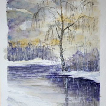 Painting titled "Winter Day" by Yulia Schuster, Original Artwork, Watercolor
