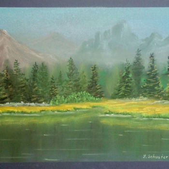 Painting titled "Montain Lake" by Yulia Schuster, Original Artwork, Pastel