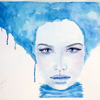 Painting titled "Lady Winter" by Yulia Schuster, Original Artwork, Watercolor