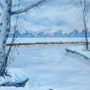 Peinture intitulée "Winter landscape" par Yulia Schuster, Œuvre d'art originale, Aquarelle